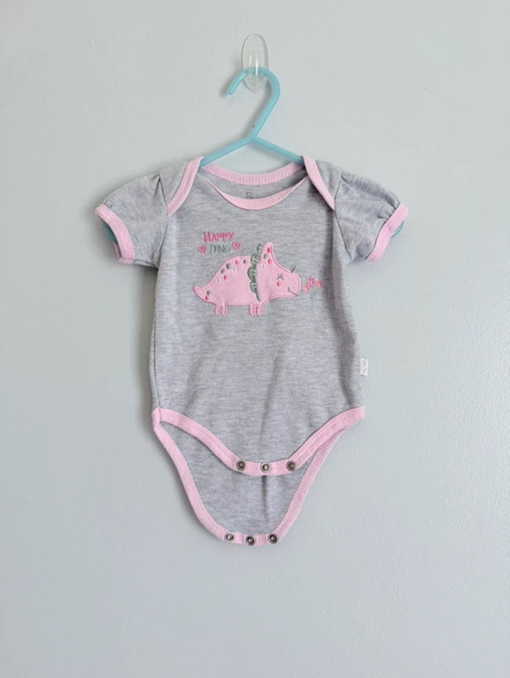 Duck Duck Goose Baby Girl Happy Dino Bodysuit 0-3M Pink Gray